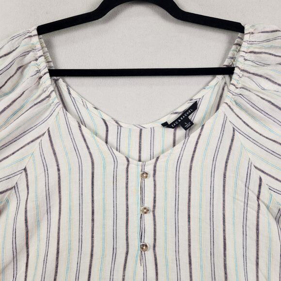 Zac & Rachel Linen Blend Peasant Blouse Women ‘s SZ L Cream Multicolor Striped - Picture 5 of 14